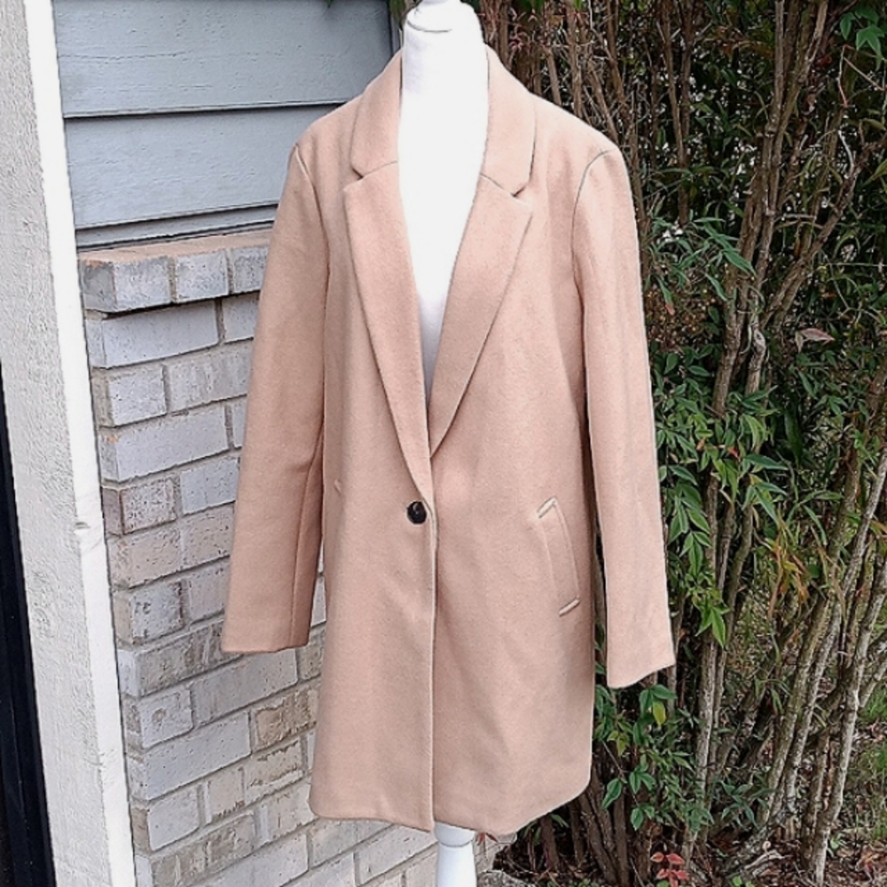 NWT Old Navy knee length wool blend one button camel color front jacket …
